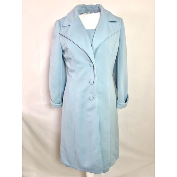 Vintage 1960s Lilli Ann Knit 2 Piece Dress Coat Set Powder Blue No Tag XS/S Midi - Picture 4 of 16